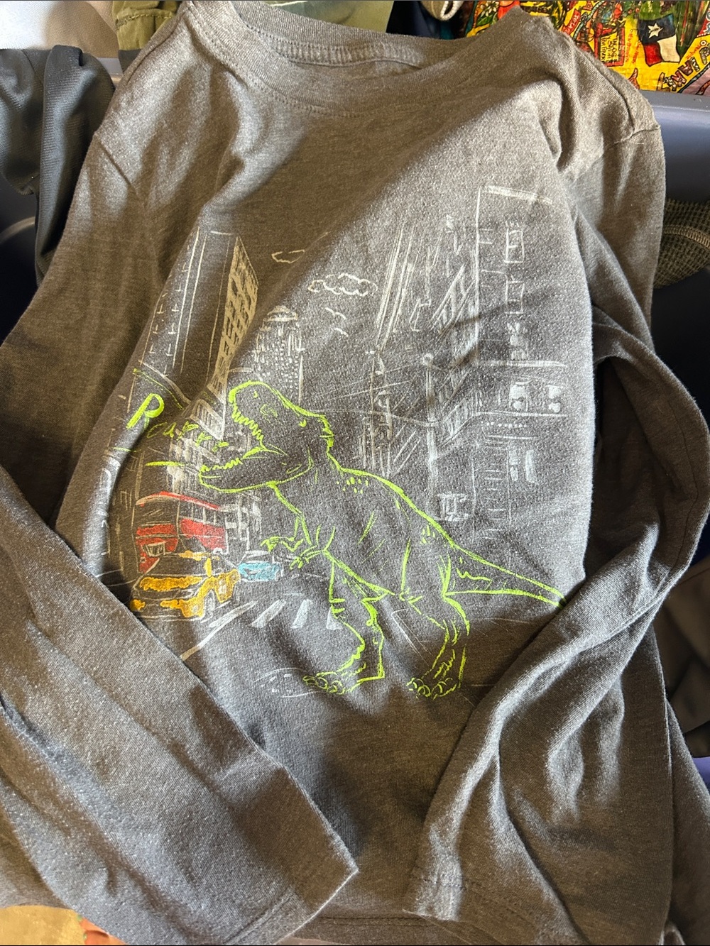 Cat & Jack Gray Long-Sleeve Tee with Neon Green Dinosaur Graphic